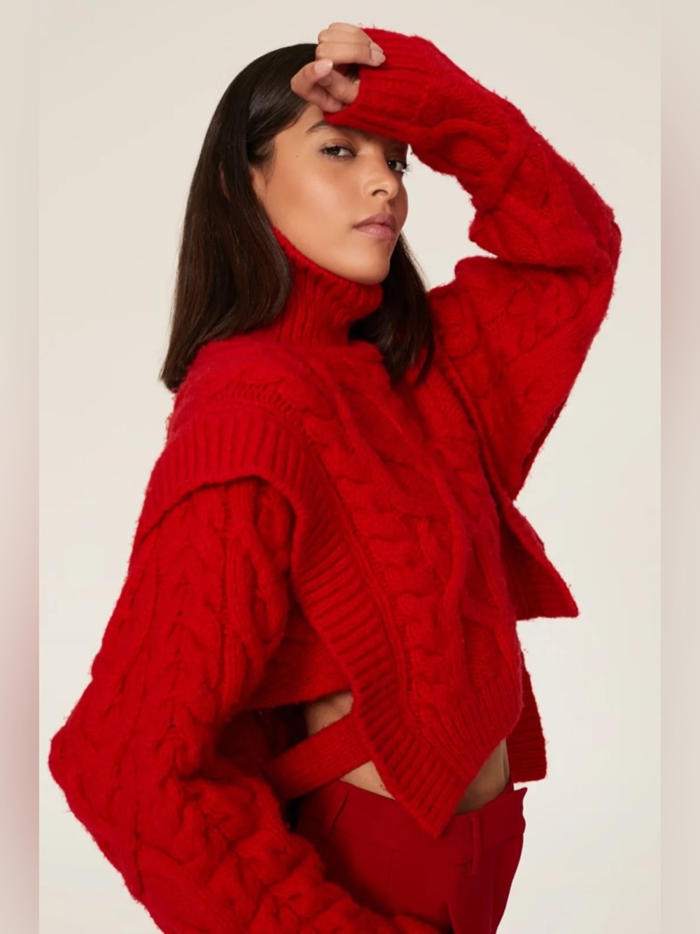 Aknvas Bonnie cable knit turtleneck open side sweater in red small
